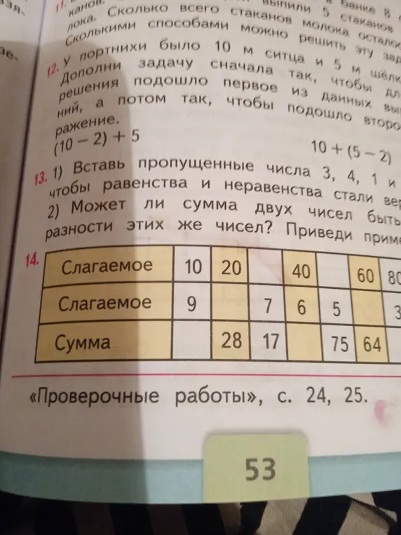 Заполни таблицу сложения.