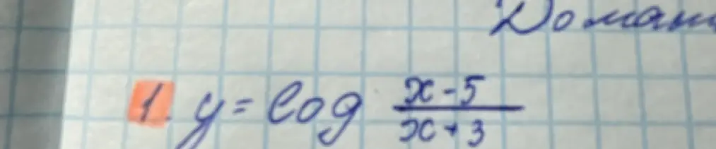 Найди область определения функции y = log((x-5)/(x+3))
