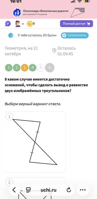 В каком случае имеется достаточно оснований, чтобы сделать вывод о равенстве двух изображённых треугольников?