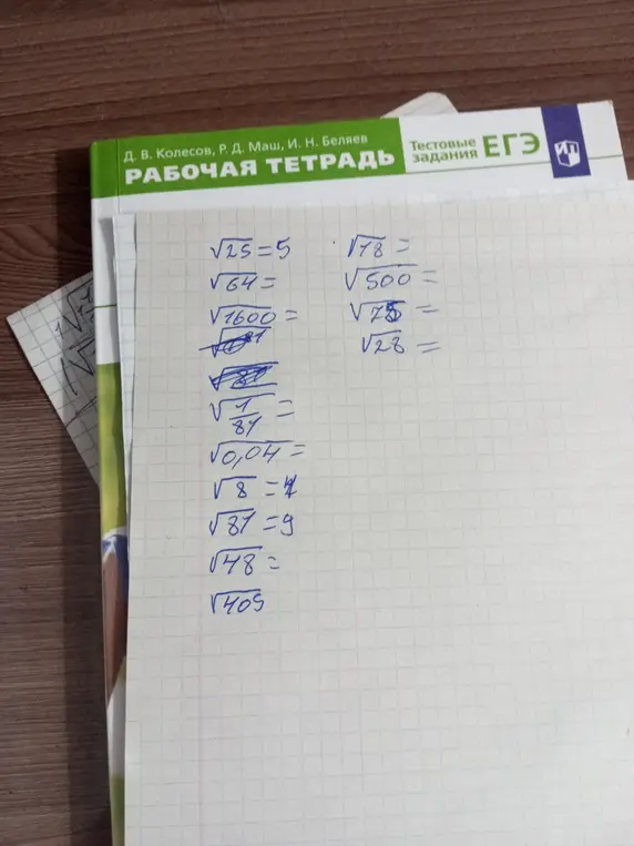 Вычисли значения корней: √25, √64, √1600, √(1/81), √0,04, √8, √81, √48, √409, √78, √500, √75, √28