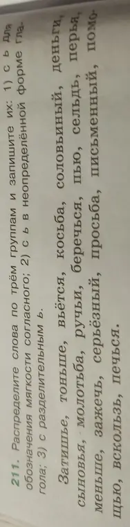 Распредели слова по трём группам: 1) с ь для обозначения мягкости согласного.