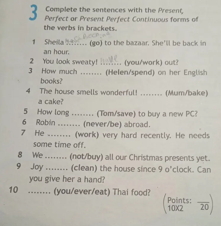 Заполни предложения, используя формы Present, Perfect или Present Perfect Continuous глаголов в скобках.