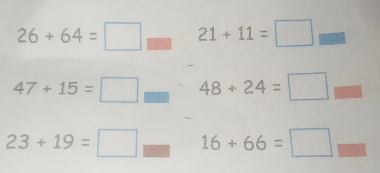 Реши примеры на сложение: 26 + 64 = ...
