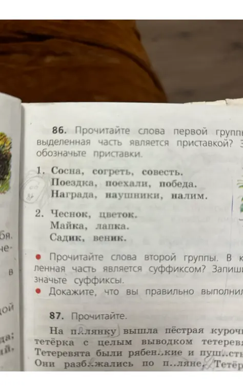 Прочитай слова первой группы и обозначь приставки