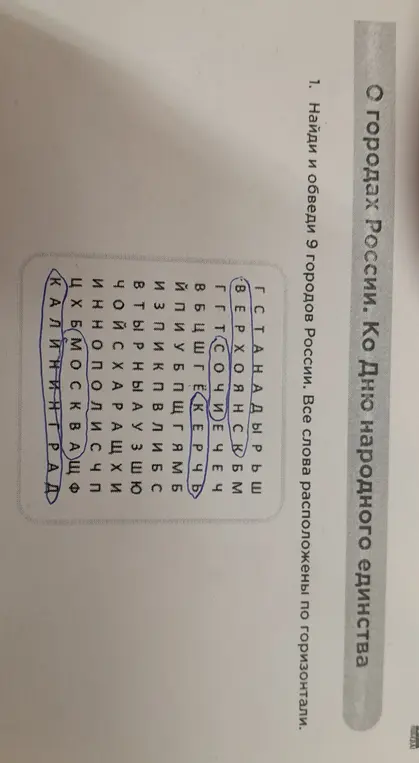 Найди и обведи 9 городов России.