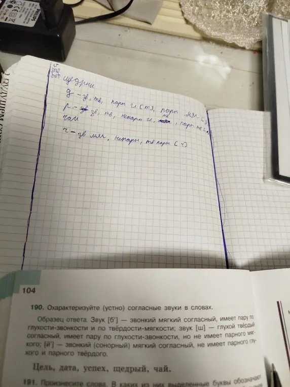 Охарактеризуй устно согласные звуки в словах "цель, дата, успех, щедрый, чай" (упражнение 190).