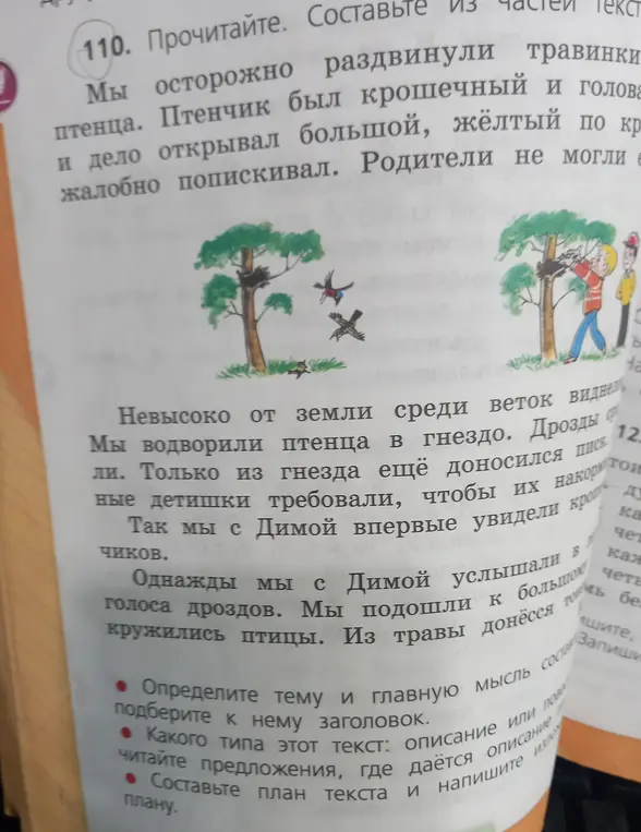 Определи тему, главную мысль, тип текста, составь план и подбери заголовок к тексту.