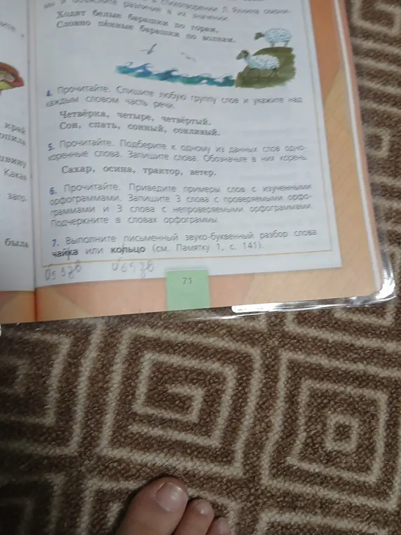 Спиши любую группу слов и укажи над каждым словом часть речи, подбери однокоренные слова, запиши слова с проверяемыми и непроверяемыми орфограммами, выполни звуко-буквенный разбор слова чайка.