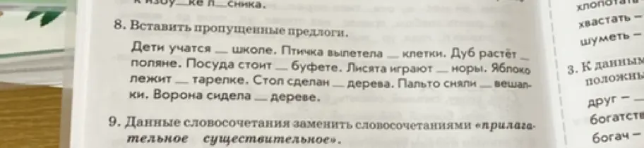 Вставь пропущенные предлоги.