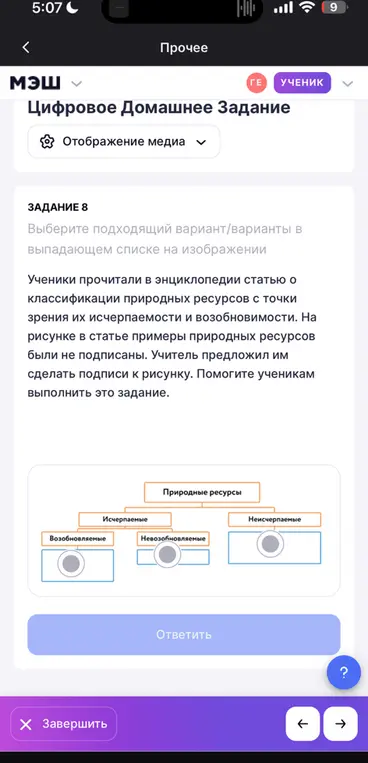 Помоги подписать блоки на схеме классификации природных ресурсов.