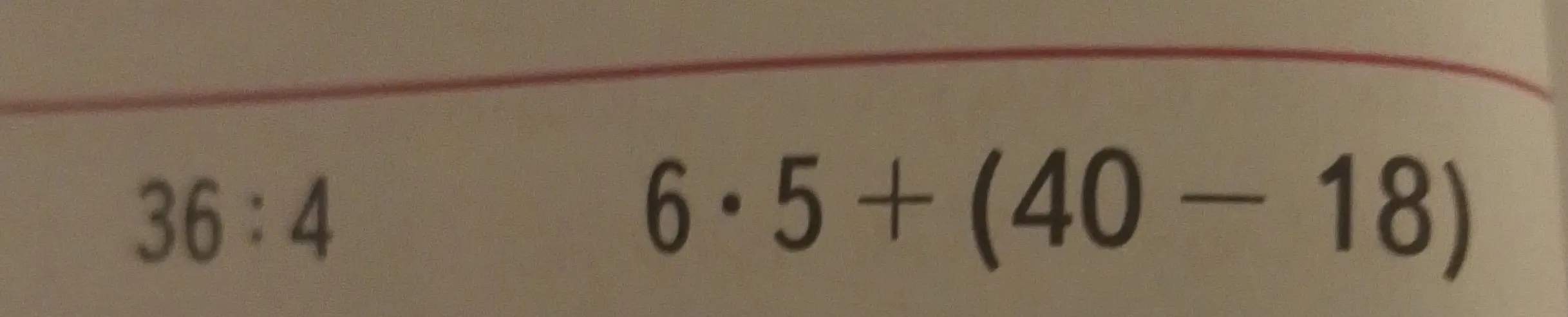 Вычисли значение выражения 36 : 4 + 6 * 5 + (40 - 18)
