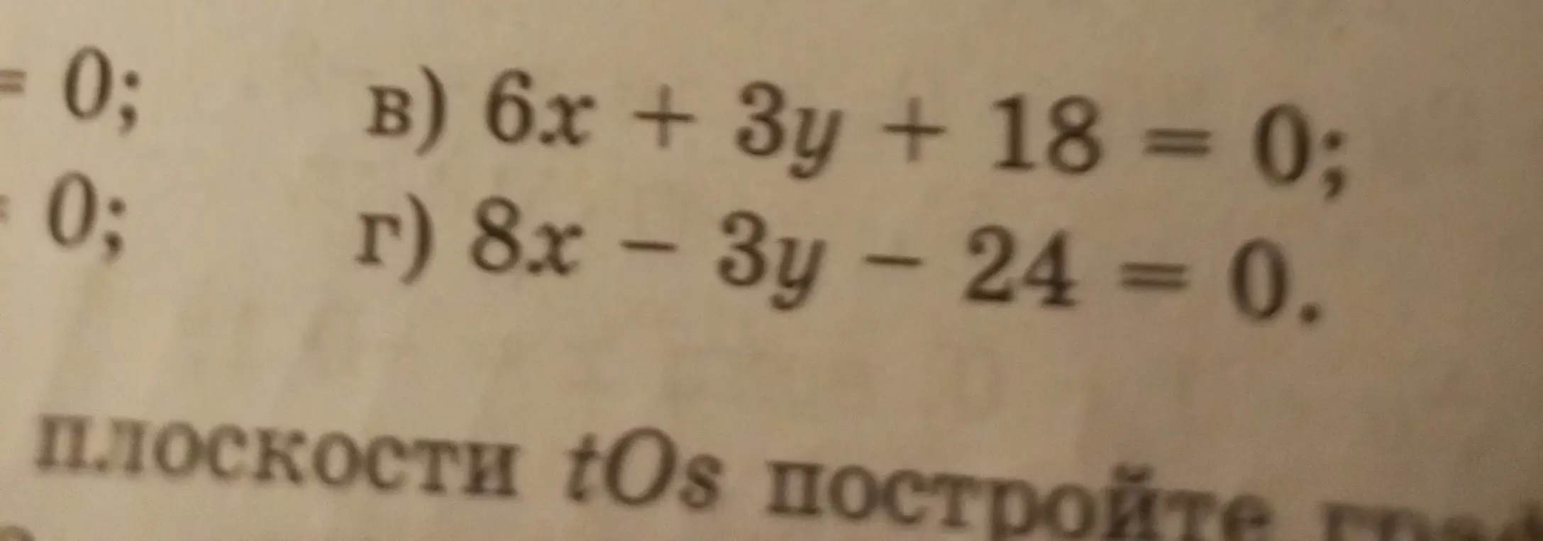 Построй графики функций 6x + 3y + 18 = 0 и 8x - 3y - 24 = 0 в плоскости tOs.