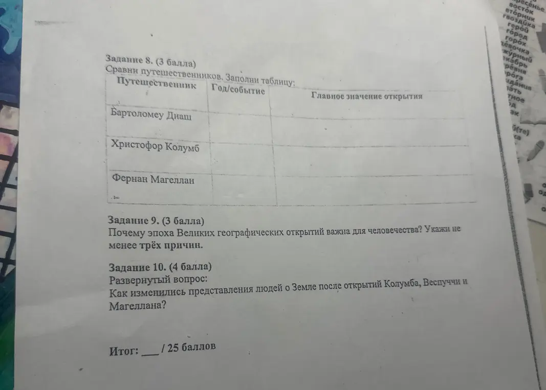 Сравни путешественников и заполни таблицу, укажи причины важности эпохи Великих географических открытий для человечества, объясни как изменились представления людей о Земле после открытий Колумба, Веспуччи и Магеллана.