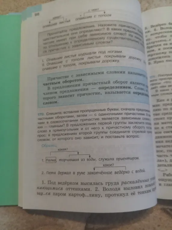 Выполни упражнение 170. Спиши предложения, вставляя пропущенные буквы, сначала предложения с одиночными причастиями, затем — с причастными оборотами.