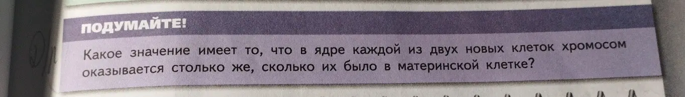 Какое значение имеет то, что в ядре каждой из двух новых клеток хромосом оказывается столько же, сколько их было в материнской клетке?