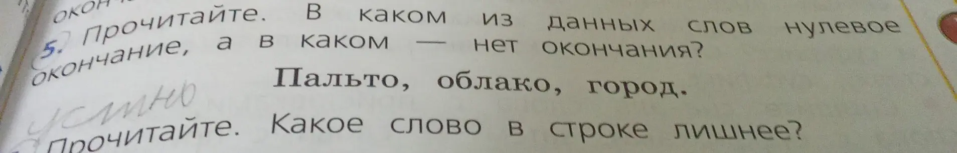 Определи, в каком из данных слов нулевое окончание, а в каком нет окончания. Какое слово в строке лишнее?