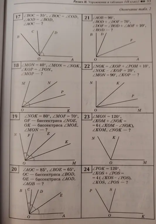 Реши задачу 17: ∠BOC = 35°, ∠BOC = ∠COD, ∠AOD = ∠BOD, ∠AOC - ?