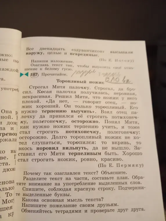 Ответь на вопросы к тексту "Торопливый ножик".