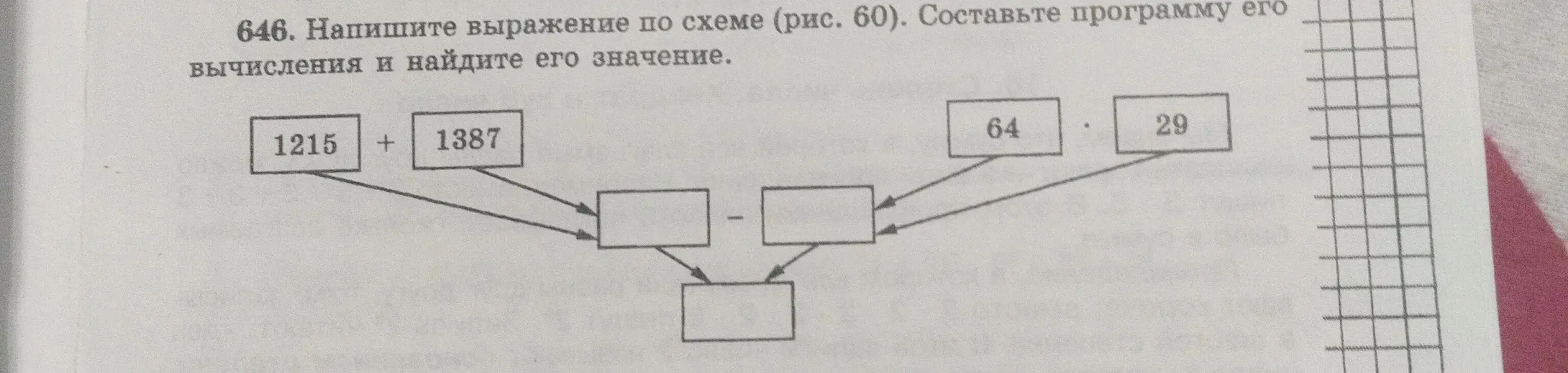 Напиши выражение по схеме (рис. 60). Составь программу его вычисления и найди его значение.