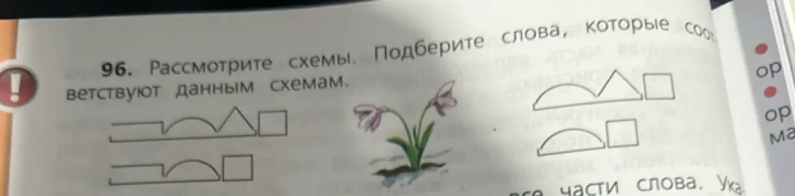 Рассмотри схемы и подбери слова, которые соответствуют данным схемам.