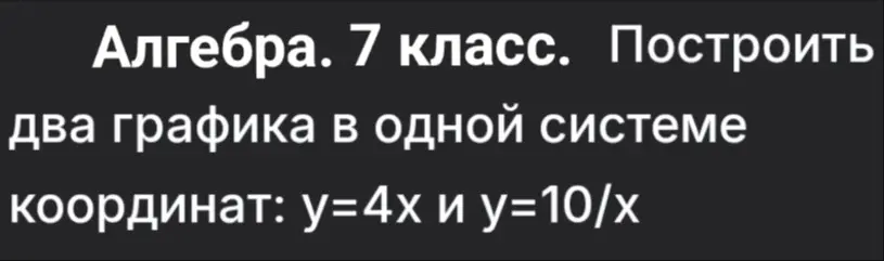 Построй два графика в одной системе координат: y=4x и y=10/x