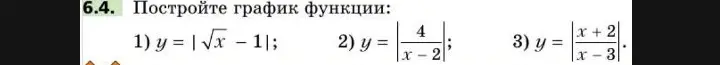 Построй график функции: 1) y = | √x - 1|
