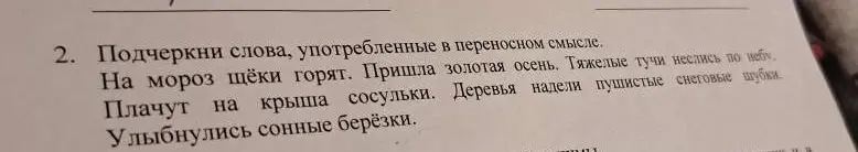 Подчеркни слова, употребленные в переносном смысле.