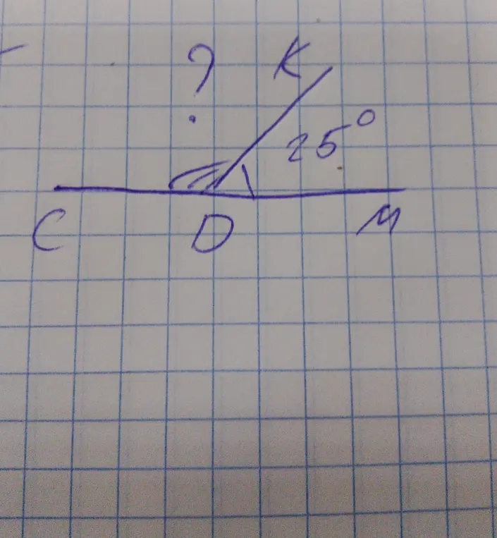 Найди величину угла, смежного с углом 25°.