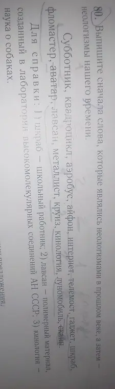 Выпиши сначала слова, которые являлись неологизмами в прошлом веке, а затем – неологизмы нашего времени.