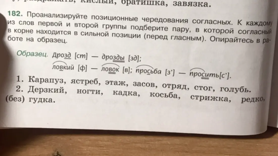 Проанализируй позиционные чередования согласных в словах и подбери пару, в которой согласный в корне находится в сильной позиции (перед гласным).