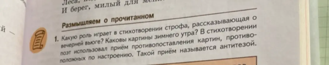 Определи роль строфы о вьюге, опиши картины зимнего утра и объясни использование антитезы в стихотворении.