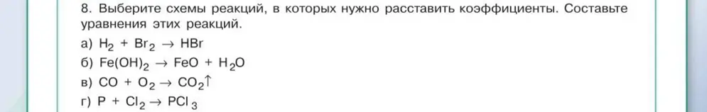 Выбери схемы реакций, в которых нужно расставить коэффициенты и составь уравнения этих реакций.