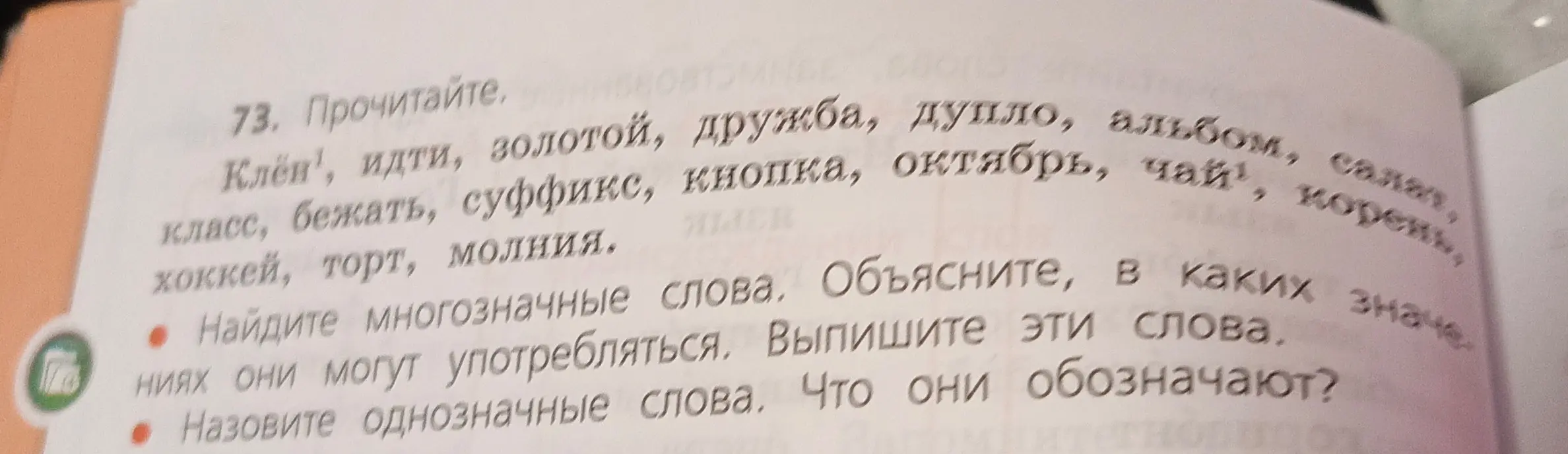 Найди многозначные слова и объясни, в каких значениях они могут употребляться, выпиши эти слова. Назови однозначные слова и что они обозначают.
