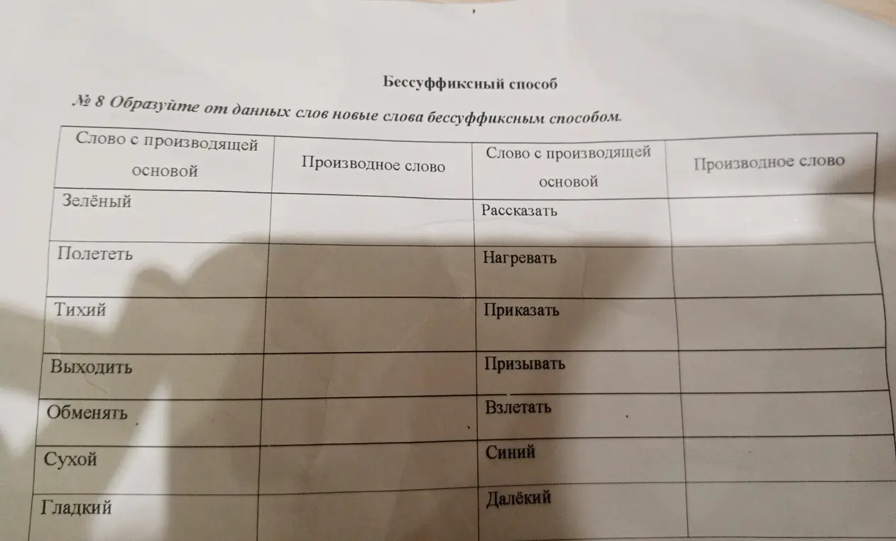 Образуй от данных слов новые слова бессуффиксным способом.