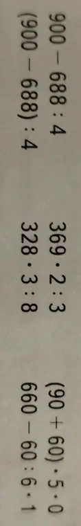 Вычисли примеры: 900-688:4, (900-688):4, 369.2:3, 328.3:8, (90+60). 5.0, 660-60:6.1
