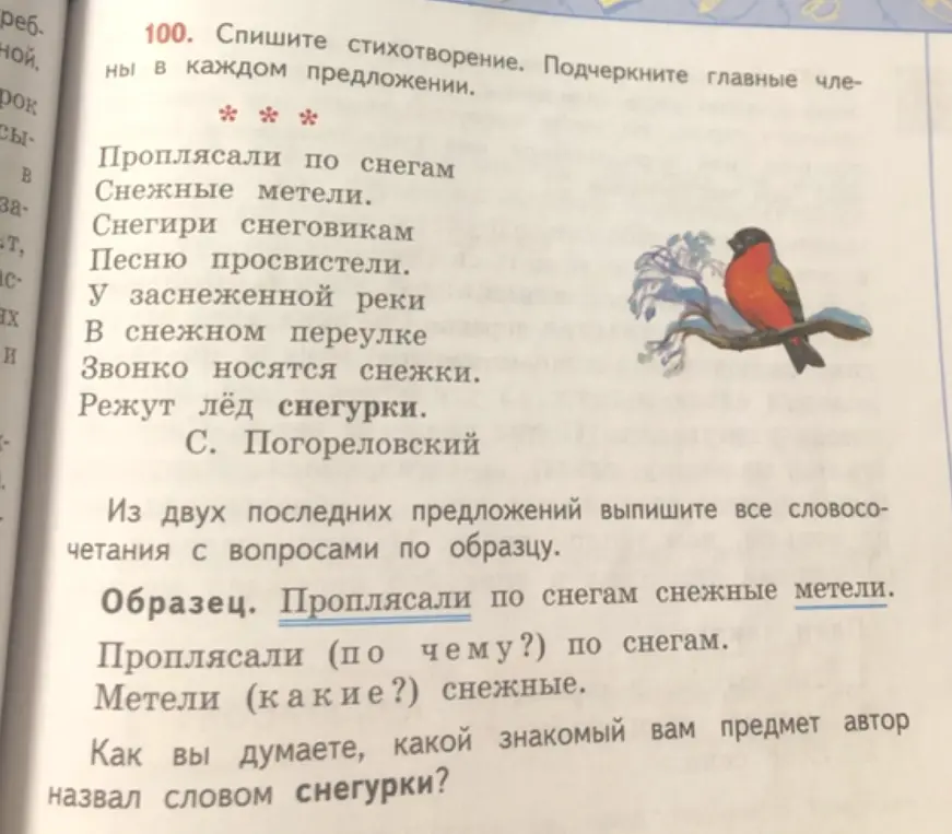 Из двух последних предложений выпиши все словосочетания с вопросами по образцу.
