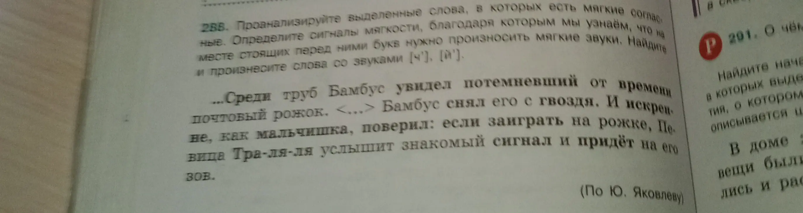 Проанализируй выделенные слова, в которых есть мягкие согласные, определи сигналы мягкости и произнеси слова со звуками [ч'], [й'].