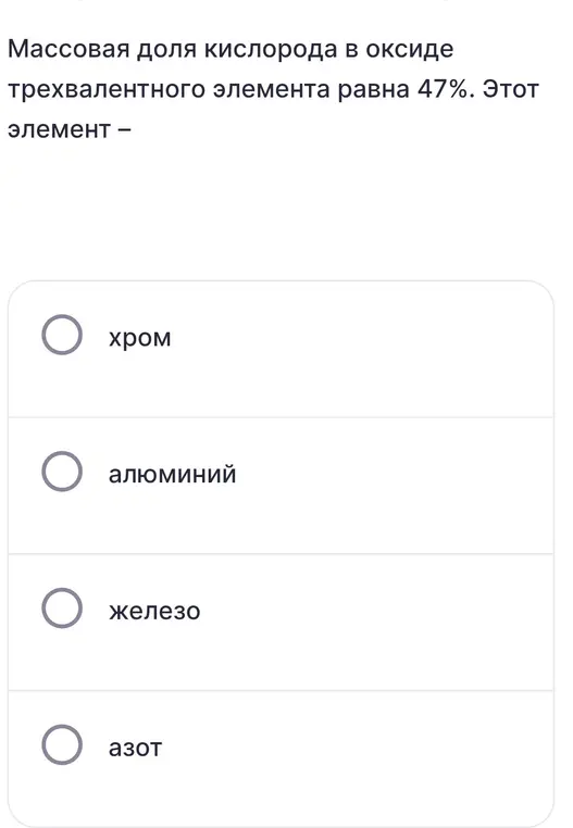 Определи элемент, массовая доля кислорода в оксиде которого равна 47%.