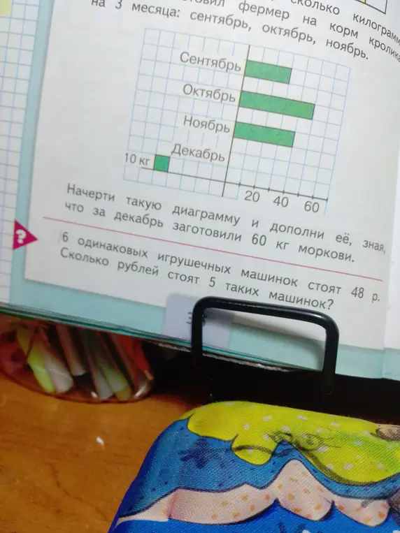 Вычисли, сколько рублей стоят 5 машинок, если 6 машинок стоят 48 рублей.