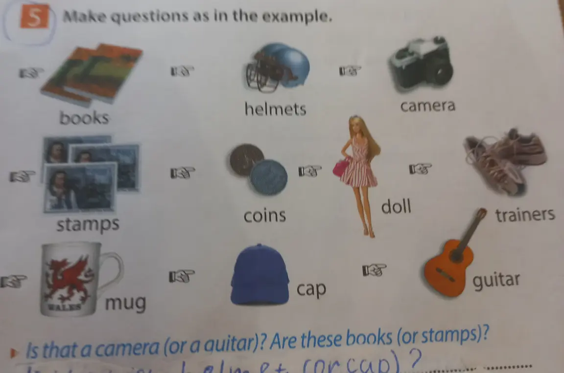 Составь вопросы, как в примере: Is that a camera (or a quitar)? Are these books (or stamps)?