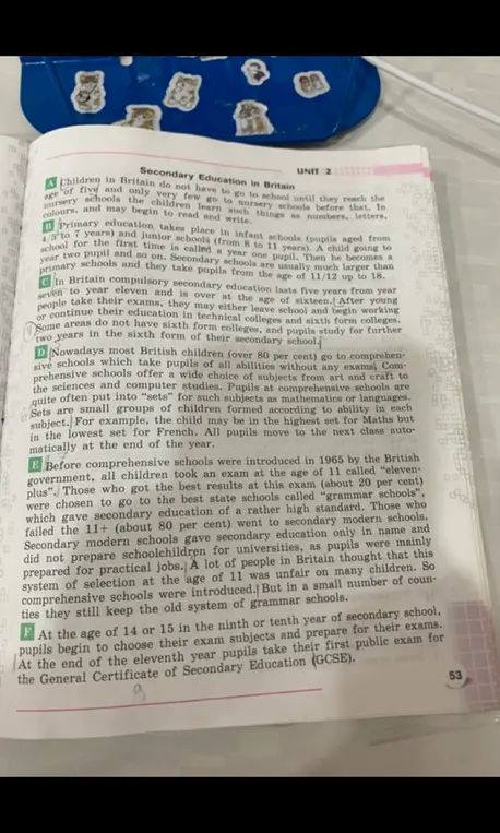 Сопоставь параграфы текста "Среднее образование в Британии" с заголовками.