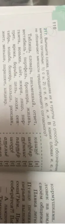 Выпиши слова, распределяя их в группы по способу обозначения мягкости согласных: 1) с ь; 2) с е, ё, ю, я, и. В каких словах и, ю, я не обозначают мягкости предшествующего согласного?