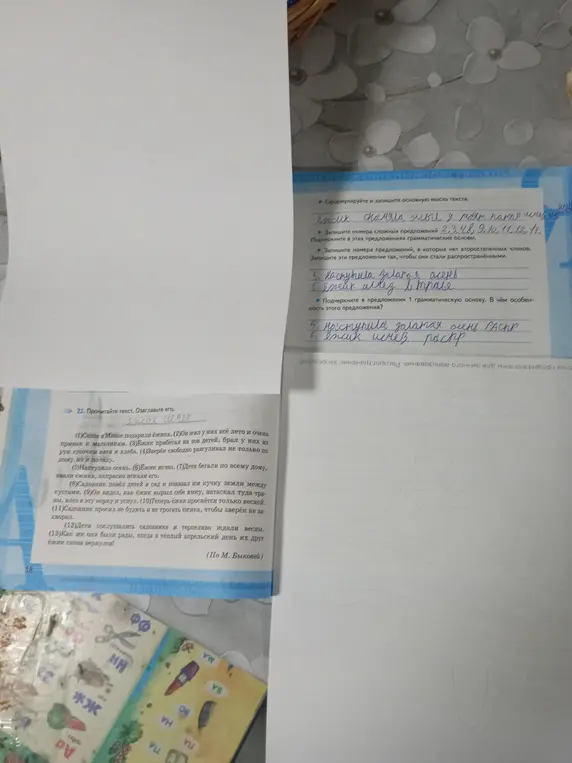 Сформулируй и запиши основную мысль текста, запиши номера сложных предложений, подчеркни в этих предложениях грамматические основы.