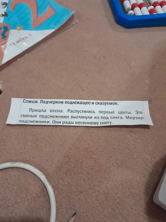 Спиши текст и подчеркни подлежащее и сказуемое.