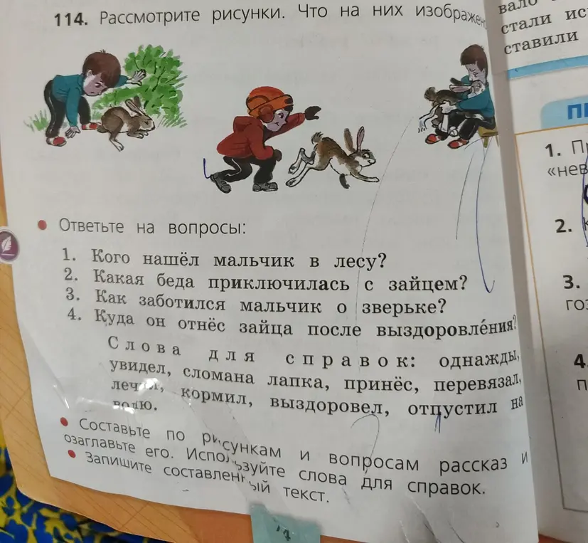 Ответь на вопросы по тексту: Кого нашёл мальчик в лесу?