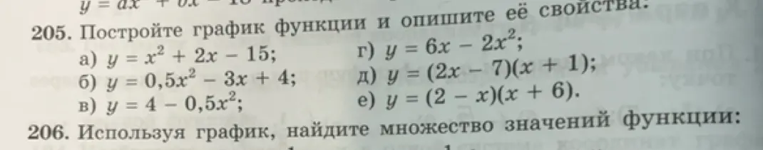 Построй график функции и опиши её свойства: y = x² + 2x – 15