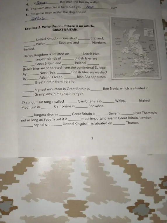 Выполни упражнение 2. Write the or - if there is no article. GREAT BRITAIN