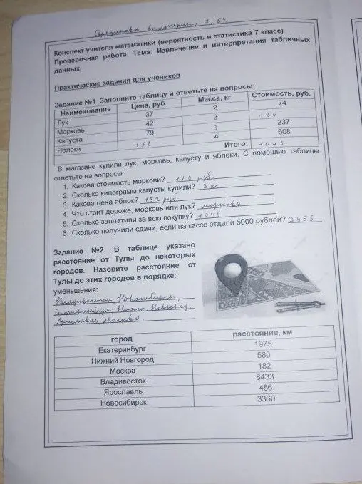 Заполни таблицу и ответь на вопросы.