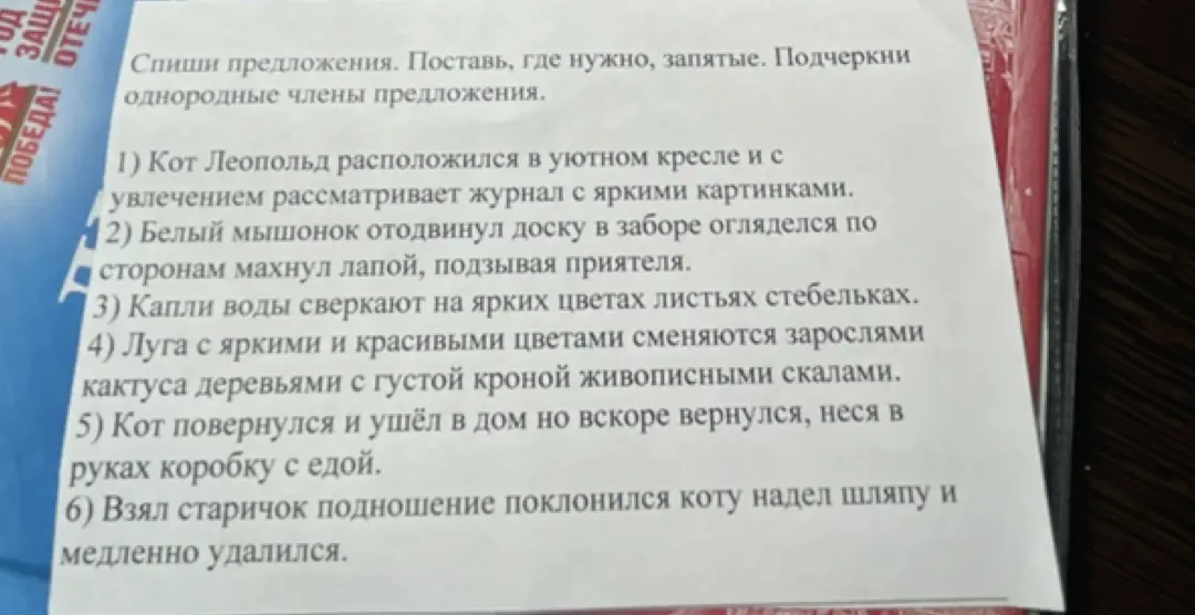 Спиши предложения, поставь где нужно запятые и подчеркни однородные члены предложения.