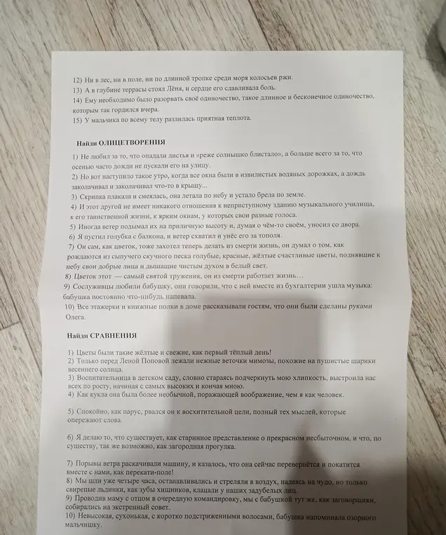 Найди олицетворения и сравнения в тексте.